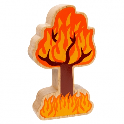 Wooden green and orange tree on fire toy