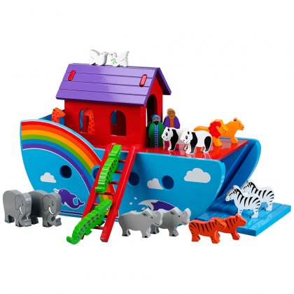 Wooden rainbow Noah's ark playset - large