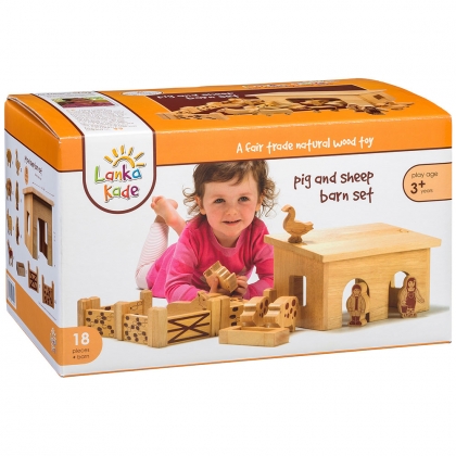 Wooden pig & sheep barn playset with colourful characters