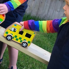 Wooden ambulance push along toy