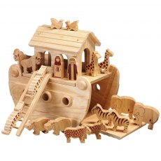 Wooden junior Noah's ark playset with natural wood characters