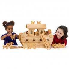 Wooden deluxe Noah's ark playset with natural wood characters