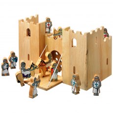 Wooden castle playscene toy with 12 knights