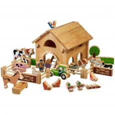 Wooden deluxe farm barn playset with colourful characters
