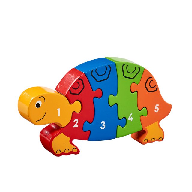 Five piece wooden toy tortoise jigsaw puzzle with numbers