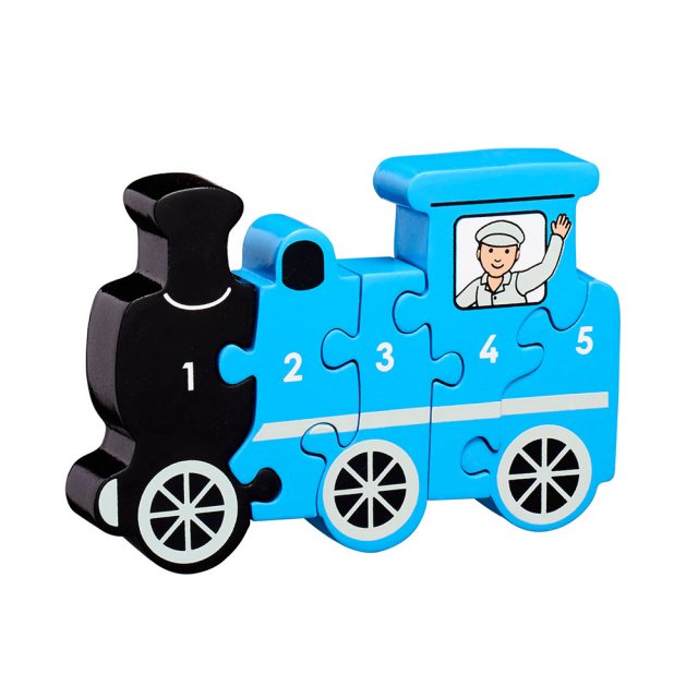 Five piece wooden toy train jigsaw puzzle with numbers