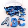 Set of 26 wooden letters in different colours with a calico storage bag