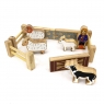 Childrens wooden toy sheep herding playset set up inviting children to play