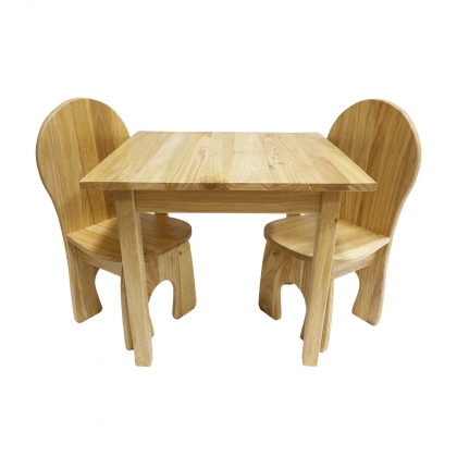 Wooden childrens table with 2 chairs