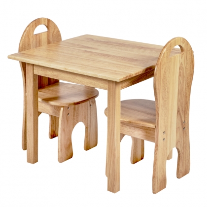 Wooden childrens table with 2 chairs