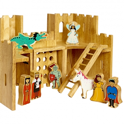 Wooden fairytale castle playscene with 12 characters