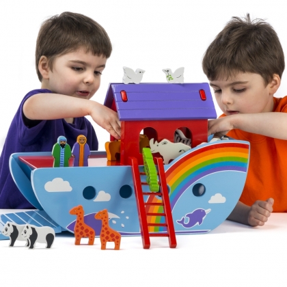 Wooden rainbow Noah's ark playset - large