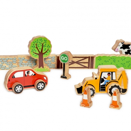 Wooden red car push along toy