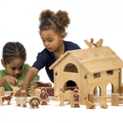 Wooden deluxe farm barn playset with natural wood characters