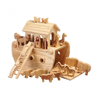 Wooden junior Noah's ark playset with natural wood characters