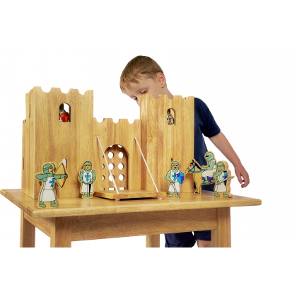 Wooden castle playscene toy with 12 knights