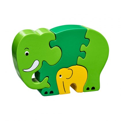 Wooden green elephant & baby jigsaw puzzle