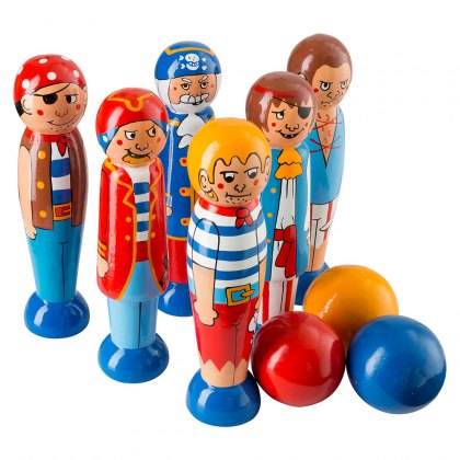 Wooden pirate skittle playset