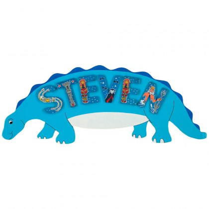 Blue dinosaur name plaque