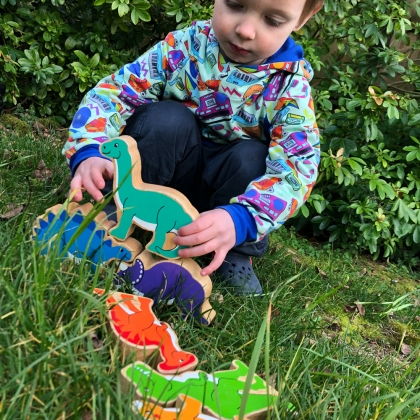 Wooden turquoise diplodocus toy