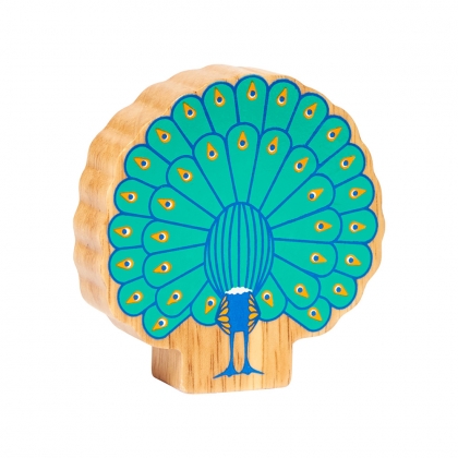 Wooden blue & green peacock toy