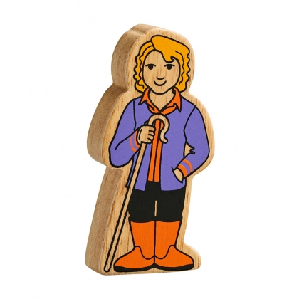 Wooden purple & orange farm woman toy