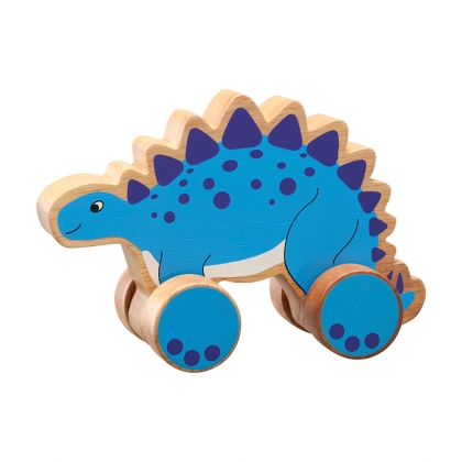 Wooden stegosaurus push along toy