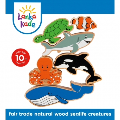 Wooden sealife creature playset - 6 animals