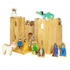 Wooden fairytale castle playscene with 12 characters