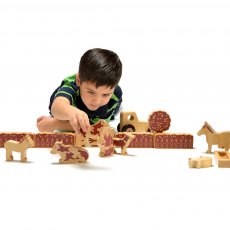 Wooden farmer's field playset with Natural wood characters