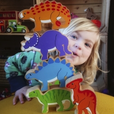 Wooden blue stegosaurus toy