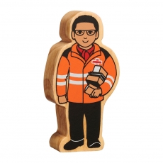 Wooden orange & black delivery person toy