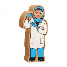 Wooden blue & white scientist toy