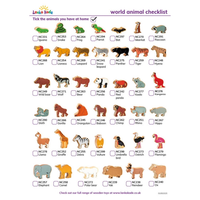 Lanka Kade Toys World animal checklist