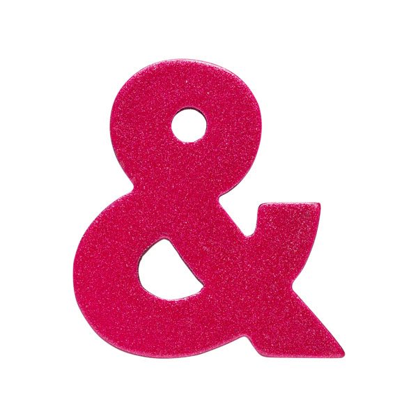 Sparkly pink wooden ampersand character