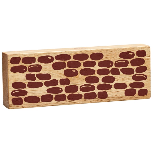 Chunky natural wood wall toy for small world play with brown brick detailing
