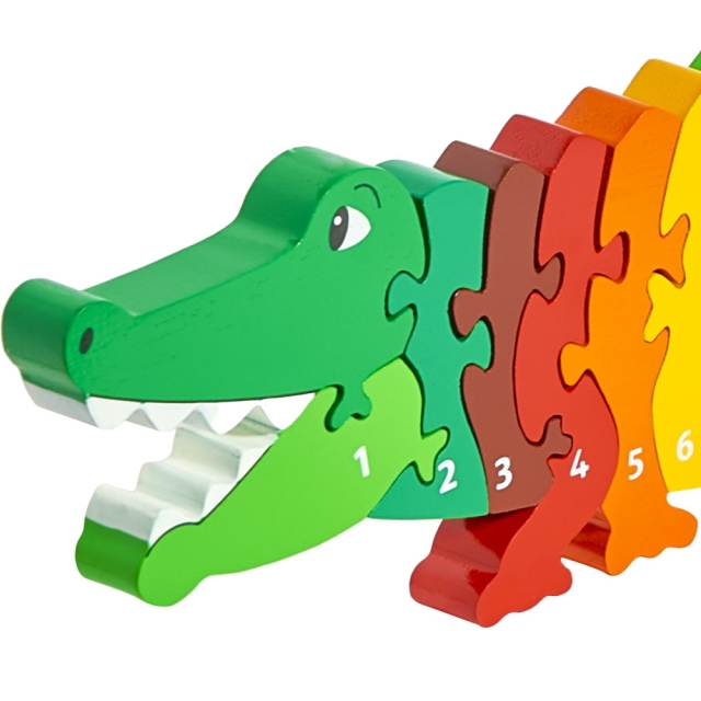 Twenty six piece wooden toy crocodile jigsaw puzzle with numbers