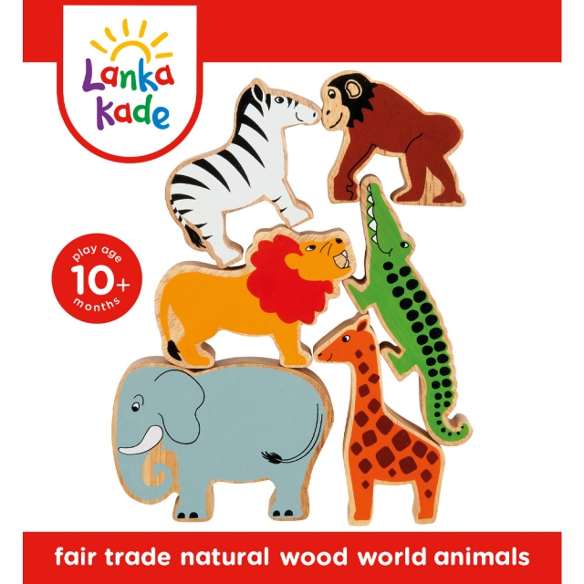 Fair Trade Wooden Toy World Animals - Bag of 6 | Lanka Kade