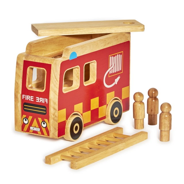 Wooden fire engine playset