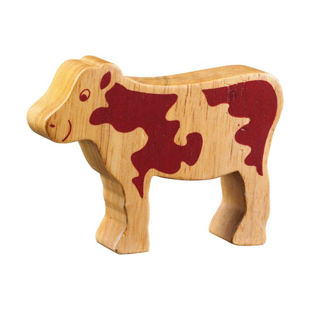 A chunky wooden ram toy figure in profile, plain with wood grain