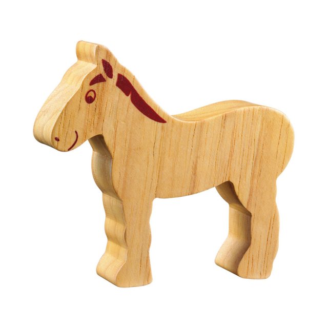 A chunky wooden ram toy figure in profile, plain with wood grain