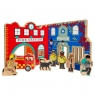 A quarter of the Fire and Police toy world with wooden toy people and fire engine