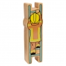 Reverse of a chunky wooden firefighter climbing a ladder wooden toy character