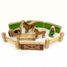 Childrens wooden toy horse playset existing of 11 pieces.