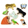 A birds eye view of a childrens jungle themed toy animal playset