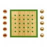 A wooden board game with ten bee and ladybird game pieces
