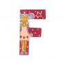 Sparkly pink wooden letter F with colourful Fairy design hand screen printed on the front