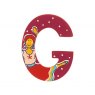Sparkly pink wooden letter G with colourful Gypsy design hand screen printed on the front