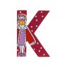 Sparkly pink wooden letter K with colourful King design hand screen printed on the front