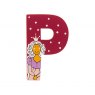 Sparkly pink wooden letter P with colourful Princess design hand screen printed on the front